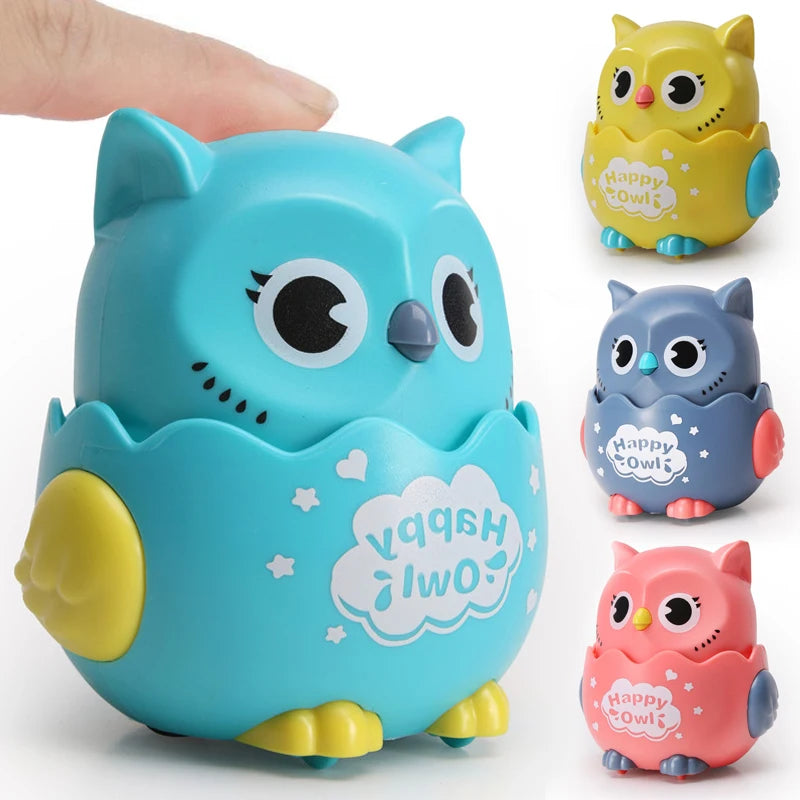 Interactive Kids Owl Shaped Press Mechanical Wind Up Sliding Toys for Boys and Girls Xmas Birthday Gift