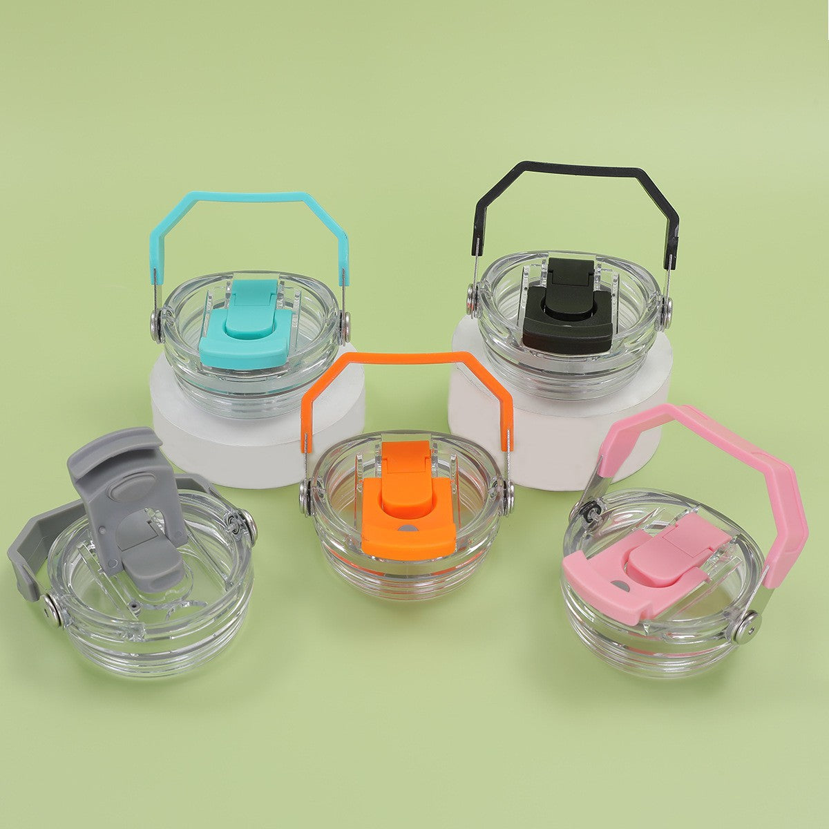 Leak-Proof Car Cup, Portable Handle, Double Drinking Cap, Transparent with Straw, High Appearance Level