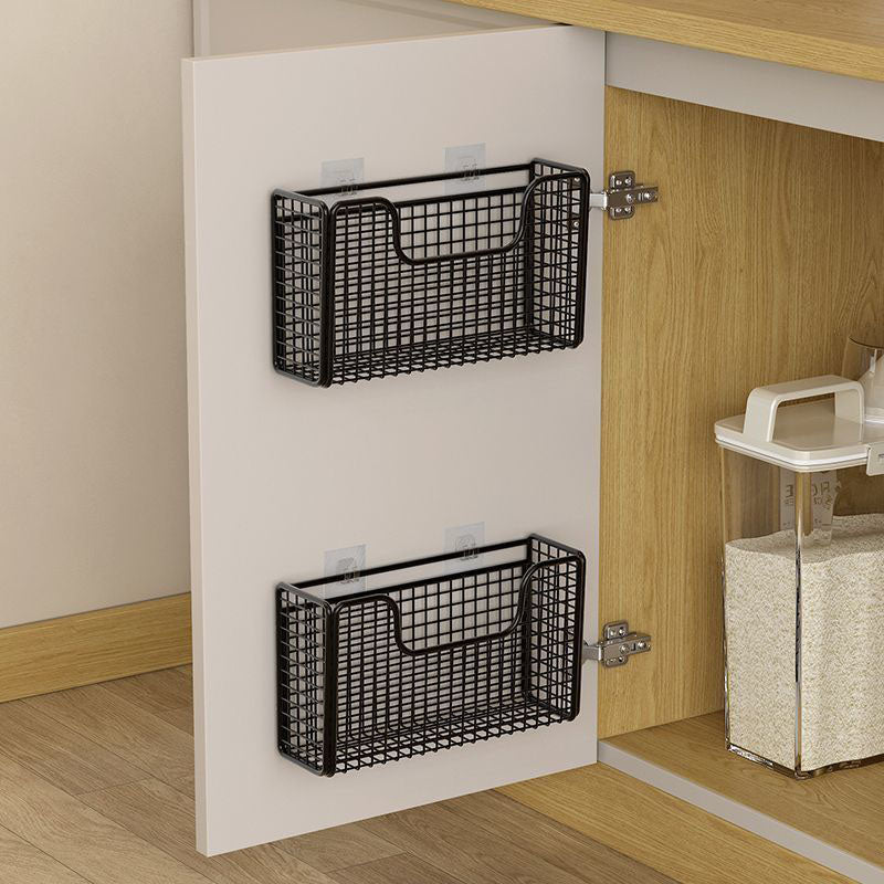 Punch-free Kitchen Cabinet Door Storage Box, Iron Rack, Wall-mounted Plastic Wrap Rack for Refrigerator