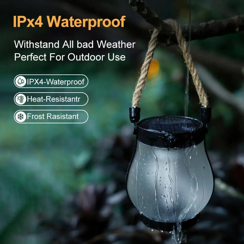 Solar Flame Lights, Waterproof USB Rechargeable Camping Light, Hanging Lantern