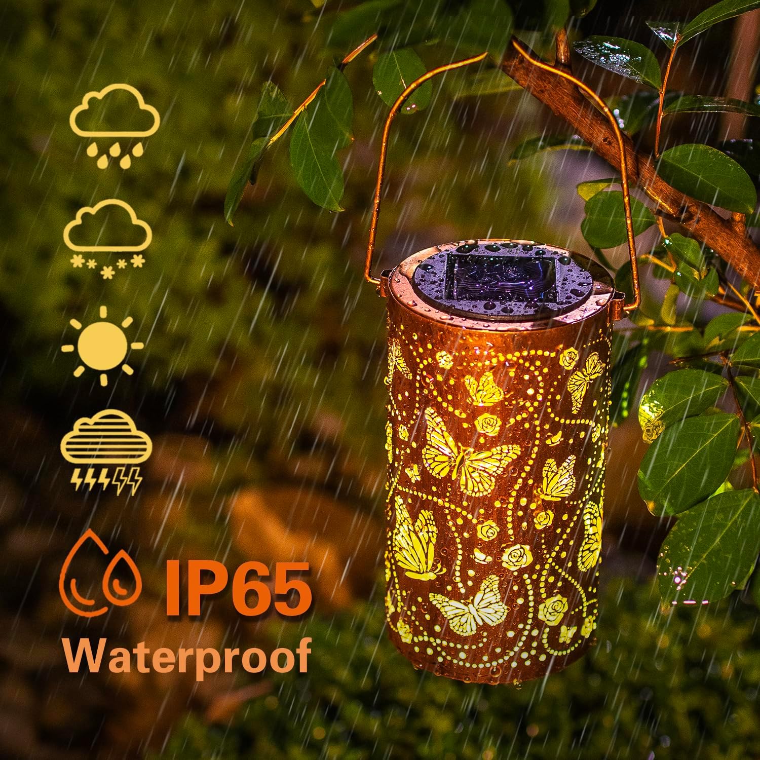Outdoor Butterfly Solar Lanterns Waterproof Hanging LED Lights Metal Decorative For Garden Lawn  Pa 1