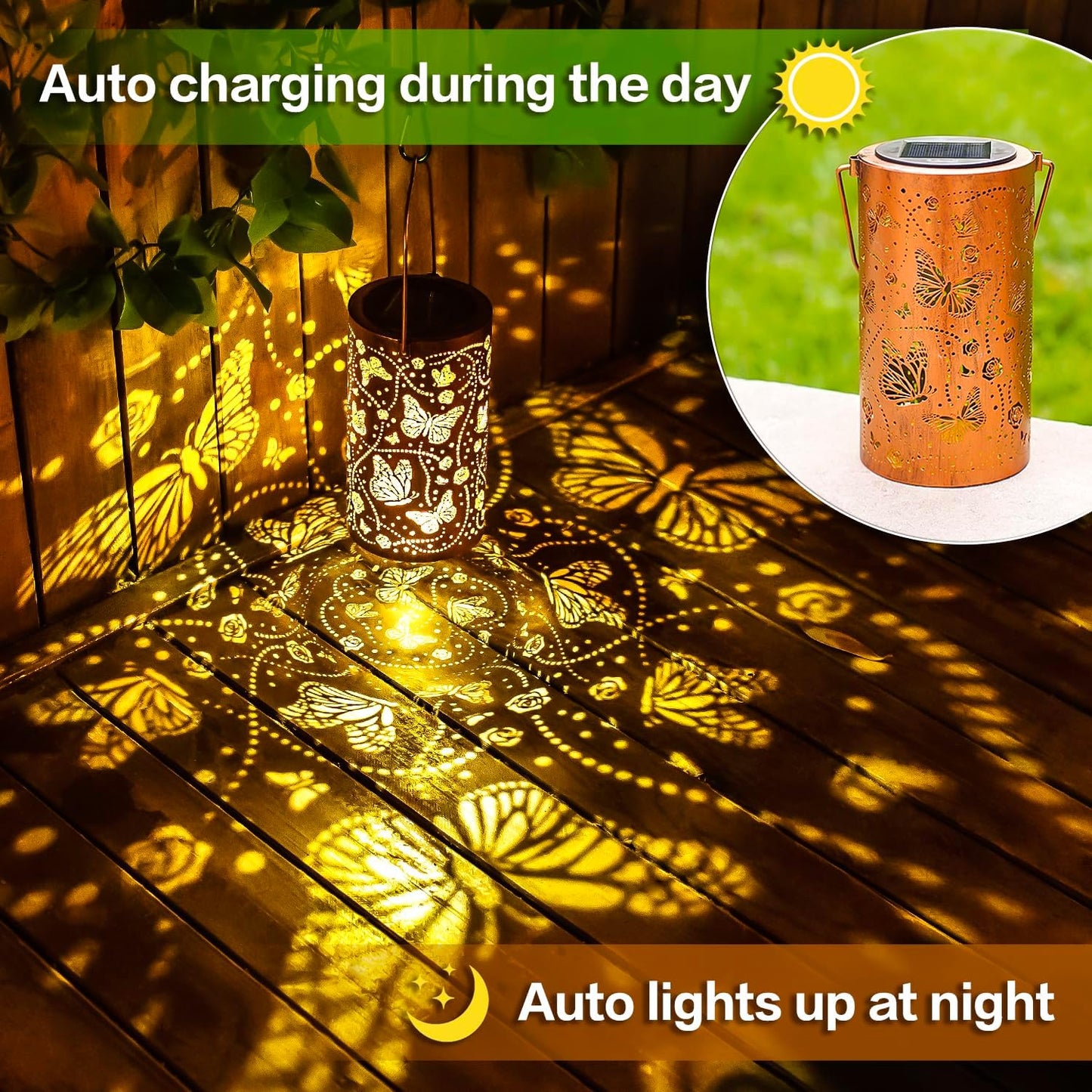 Outdoor Butterfly Solar Lanterns Waterproof Hanging LED Lights Metal Decorative For Garden Lawn  Pa 2