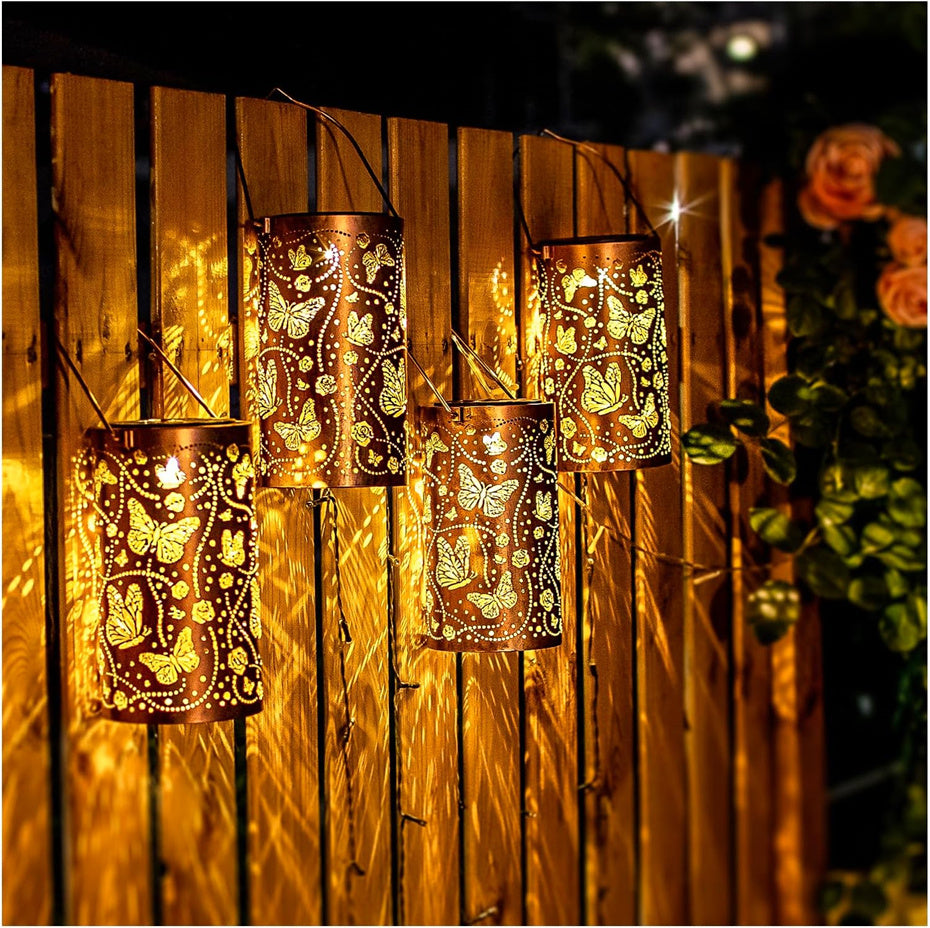 Outdoor Butterfly Solar Lanterns Waterproof Hanging LED Lights Metal Decorative For Garden Lawn  Pa 3