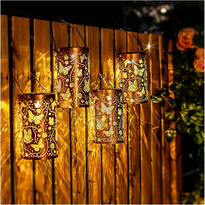 Outdoor Butterfly Solar Lanterns Waterproof Hanging LED Lights Metal Decorative For Garden Lawn  Pa 3