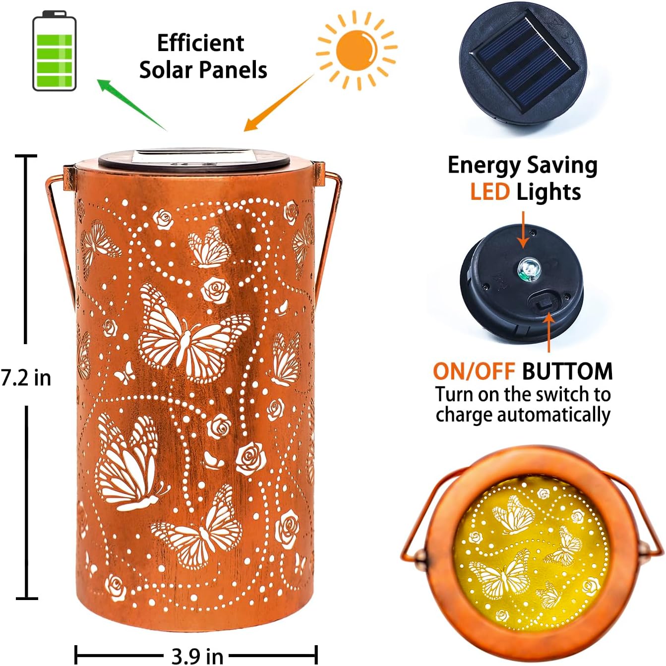 Outdoor Butterfly Solar Lanterns Waterproof Hanging LED Lights Metal Decorative For Garden Lawn  Pa 5