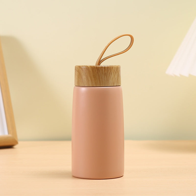 New Style Portable Vacuum Thermos Stainless Steel Water Cup With Wood Grain Cover HighValue Pocket