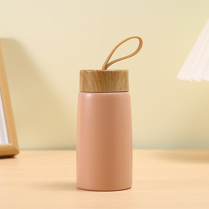 New Style Portable Vacuum Thermos Stainless Steel Water Cup With Wood Grain Cover HighValue Pocket