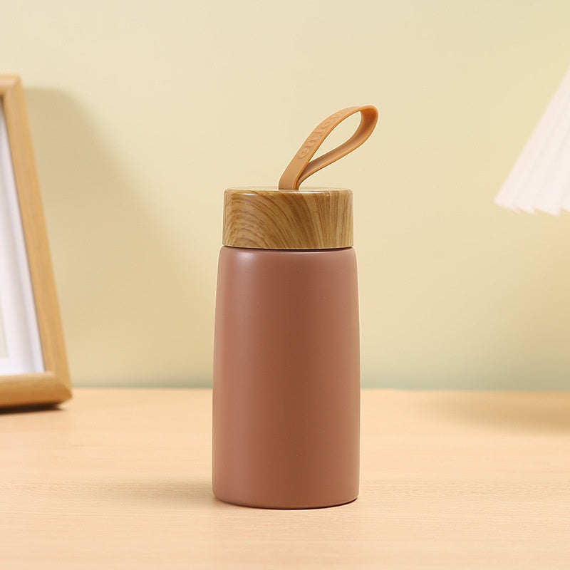 New Style Portable Vacuum Thermos Stainless Steel Water Cup With Wood Grain Cover HighValue Pocket