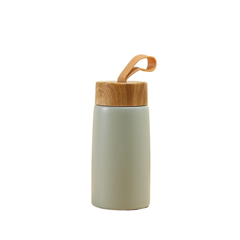 New Style Portable Vacuum Thermos Stainless Steel Water Cup With Wood Grain Cover HighValue Pocket