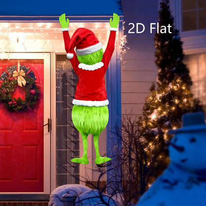 2D Christmas Green haired Man Hanging Merry Christmas Decoration, Gift Holiday Indoor Outdoor Fun Decor Hanging Gift