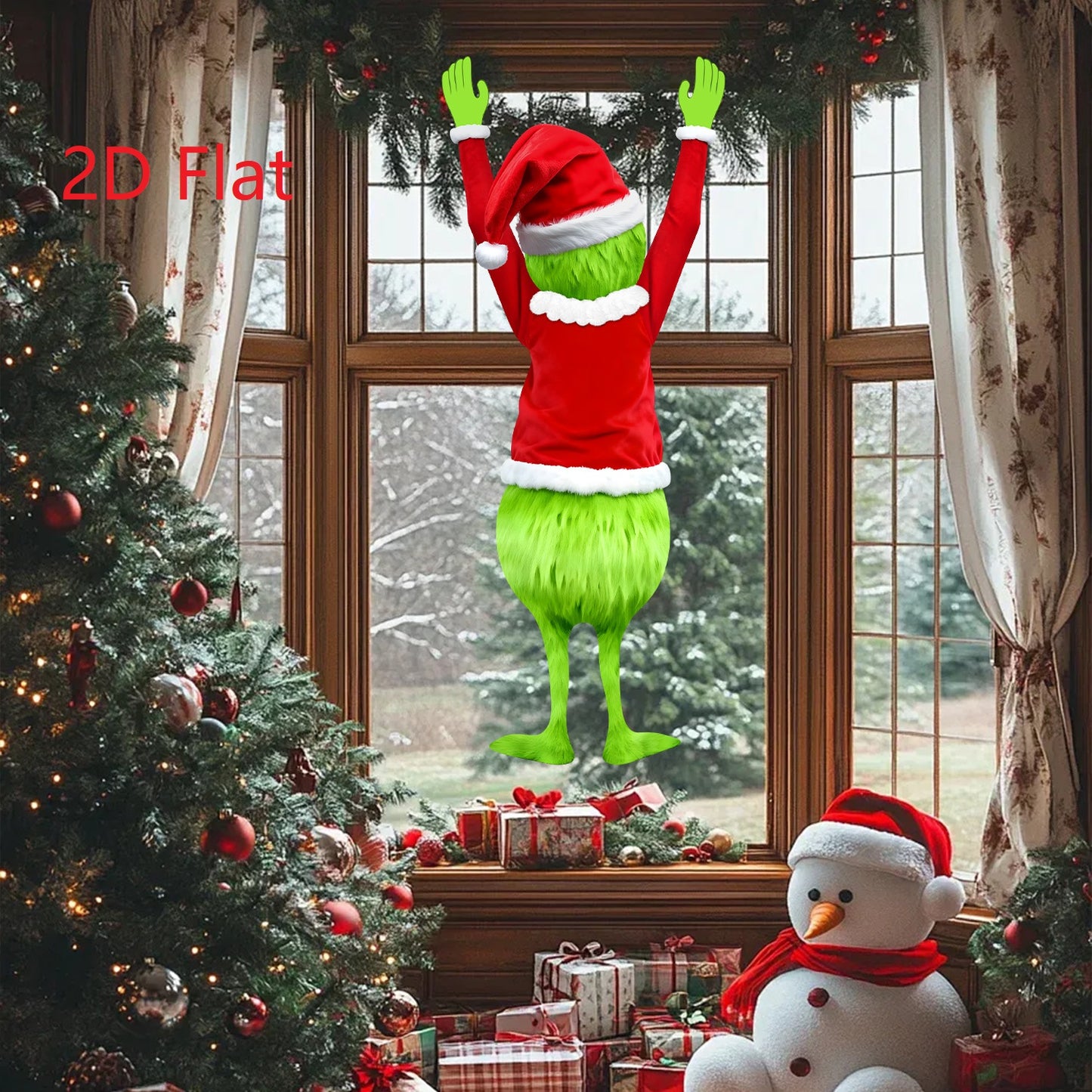 2D Christmas Green haired Man Hanging Merry Christmas Decoration, Gift Holiday Indoor Outdoor Fun Decor Hanging Gift