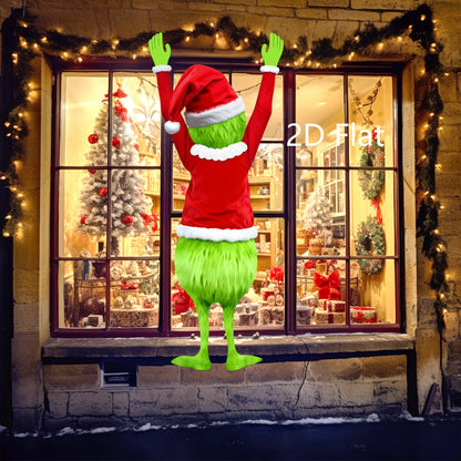 2D Christmas Green haired Man Hanging Merry Christmas Decoration, Gift Holiday Indoor Outdoor Fun Decor Hanging Gift
