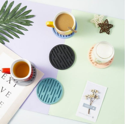Heat-resistant Silicone Coaster, Anti-slip Round Striped Beverage Coaster, Water-draining Coasters