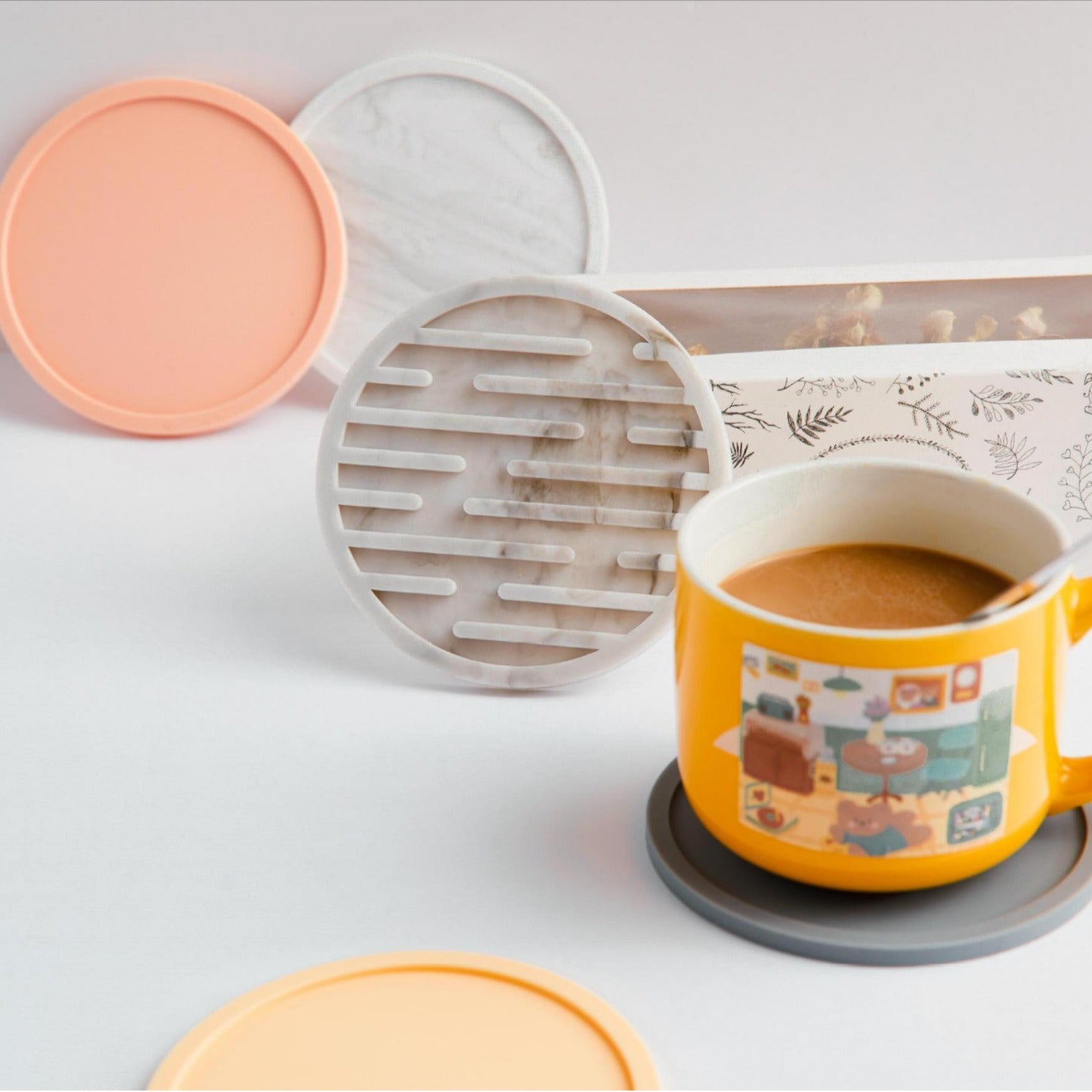 Heatresistant Silicone Coaster Antislip Round Striped Beverage Coaster Waterdraining Coasters 7
