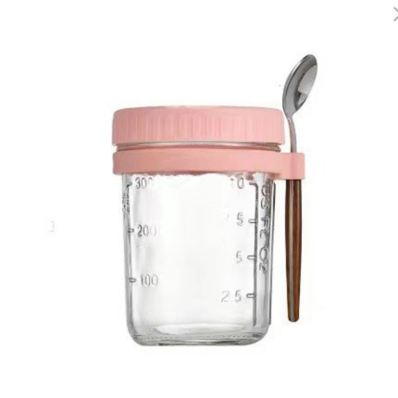 Transparent Glass High-Value Oat Cup with Lid and Spoon, Multi-Color Breakfast Cup, Sealing with Scale