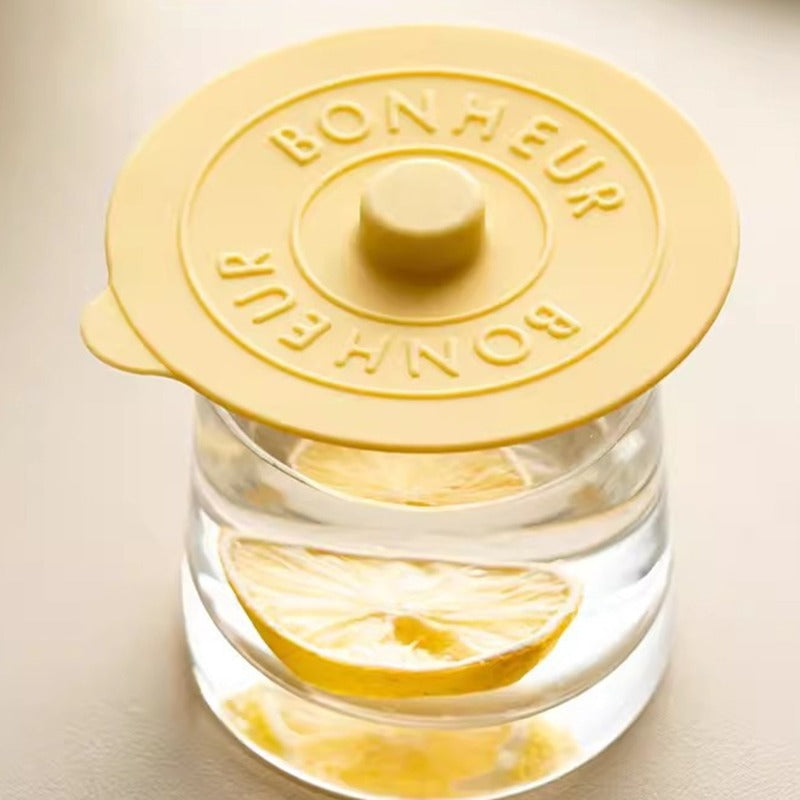 Round Creative Water Cup Lid, Simple Silicone Rubber Cover with Concave Embossed Letters, Leak-Proof