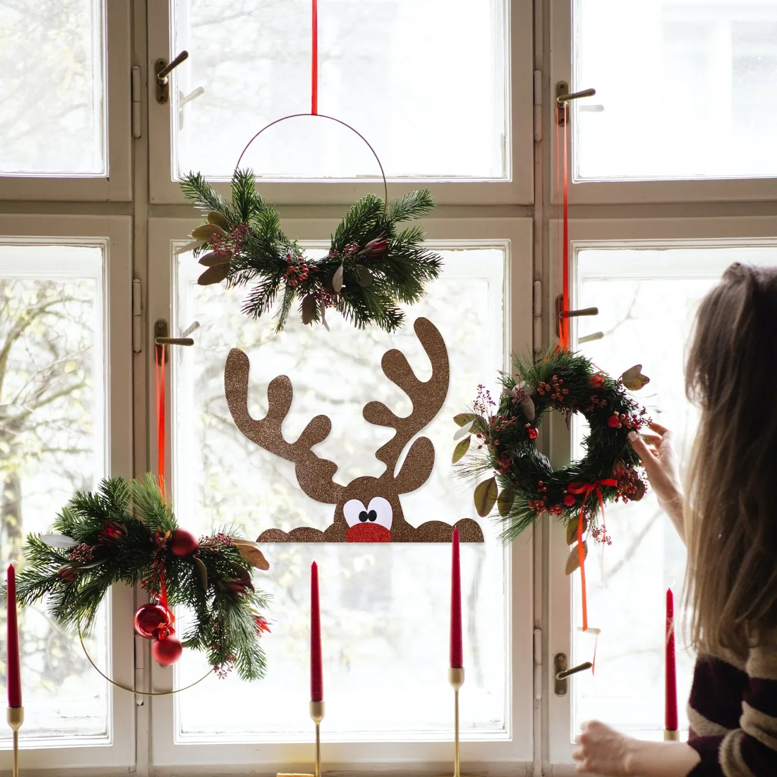 Felt Cloth Snowman, Elk Wall Sticker, Christmas Door Window Stickers Santa Claus Christmas Home Decoration
