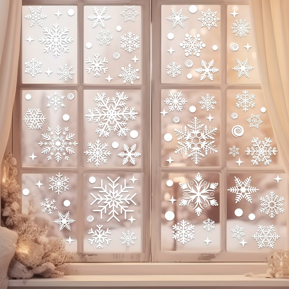 Christmas Snowflake Window Flowers PVC Electrostatic Stickers For Glass Reusable Winter Decorative  2
