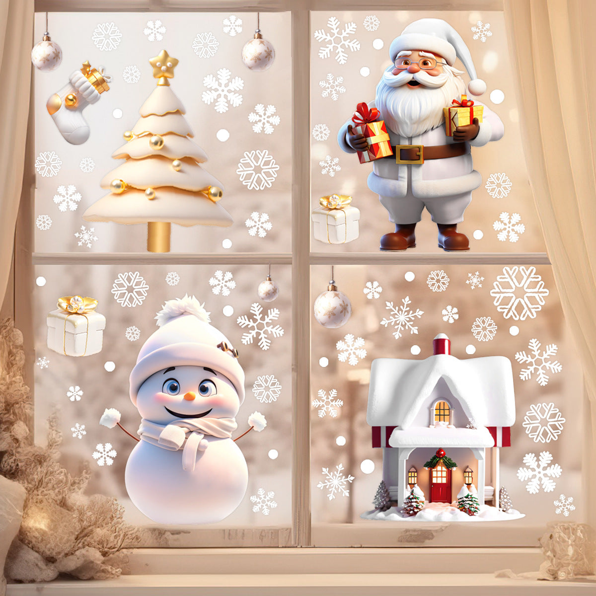 Christmas Snowflake Window Flowers PVC Electrostatic Stickers For Glass Reusable Winter Decorative  10