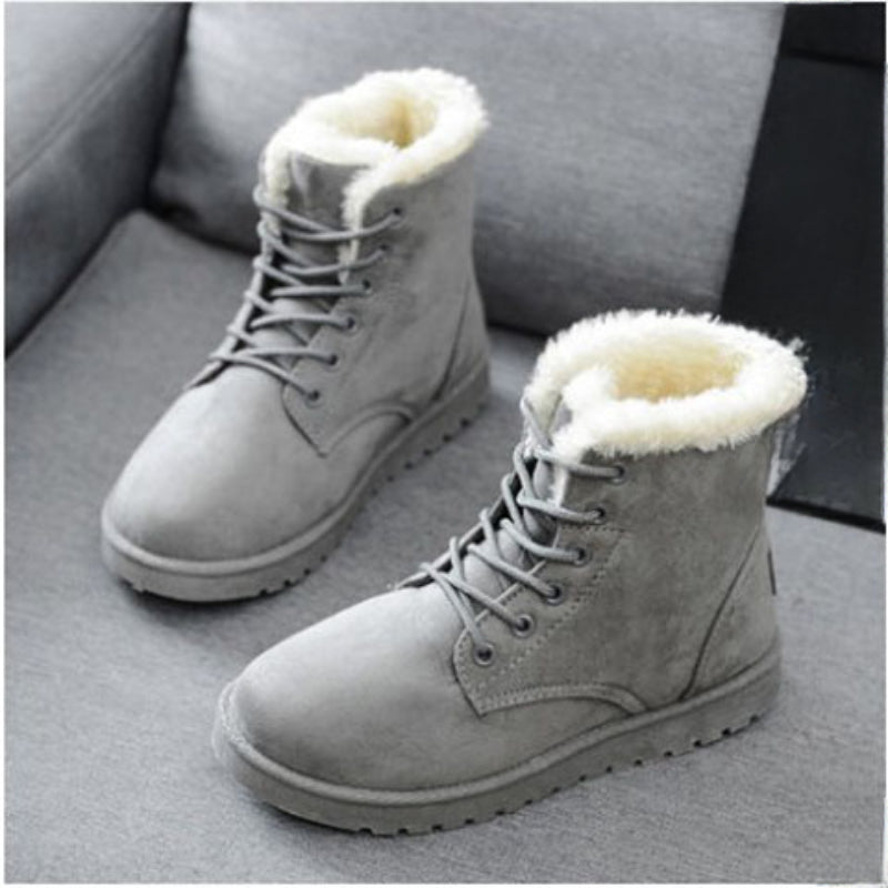 New Autumn and Winter Fashion Women's Short Boots, Casual Comfortable Plus Velvet Warm Solid Color Cross Belt Round Toe