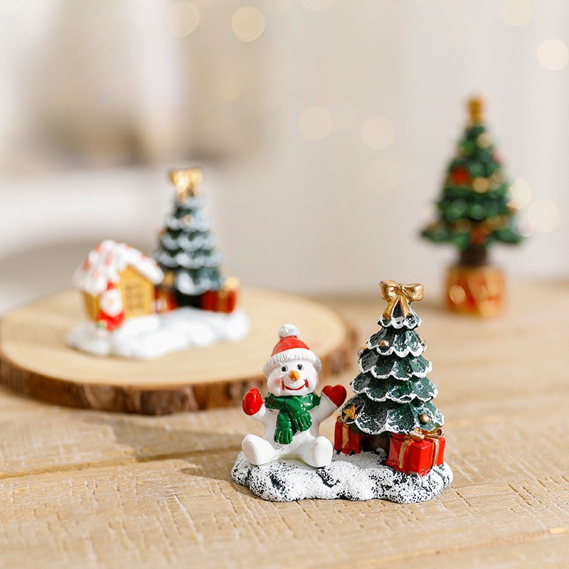 Winter Village Scene With Christmas Snowman Tree Elk Ornaments Small House Desktop Display 2