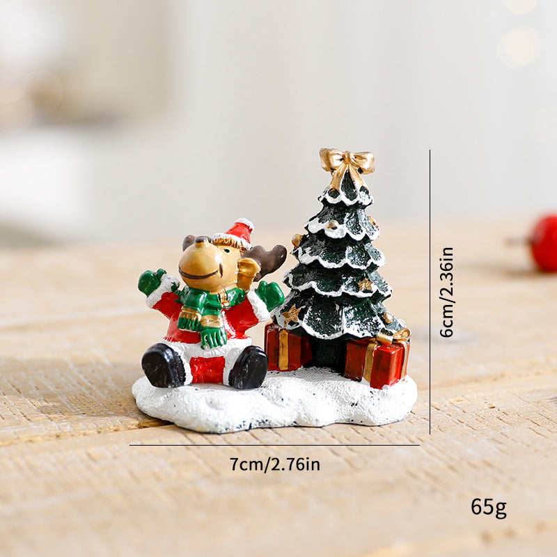 Winter Village Scene With Christmas Snowman Tree Elk Ornaments Small House Desktop Display 6