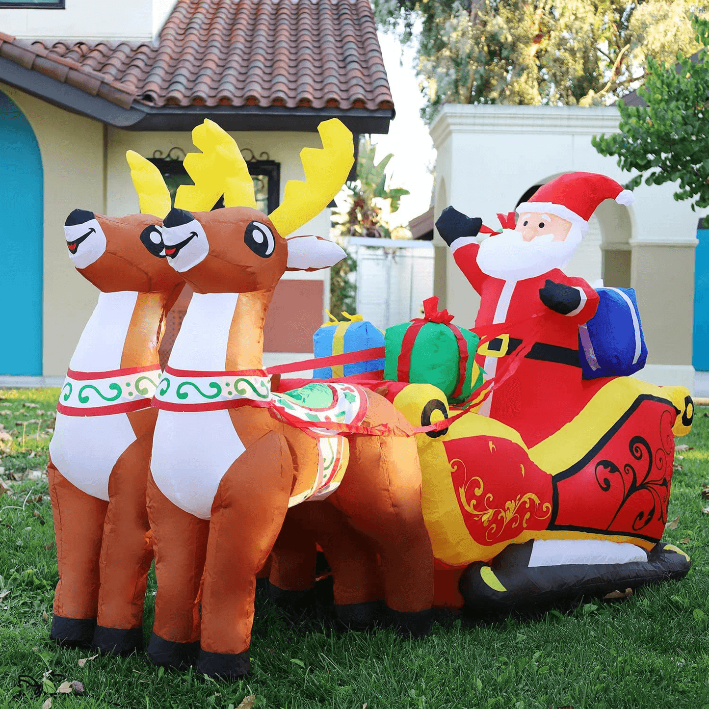 Decoration Santa Claus, Riding Sled Reindeer, Inflatables Indoor, Outdoor Decoration, Christmas Inflatables Decor