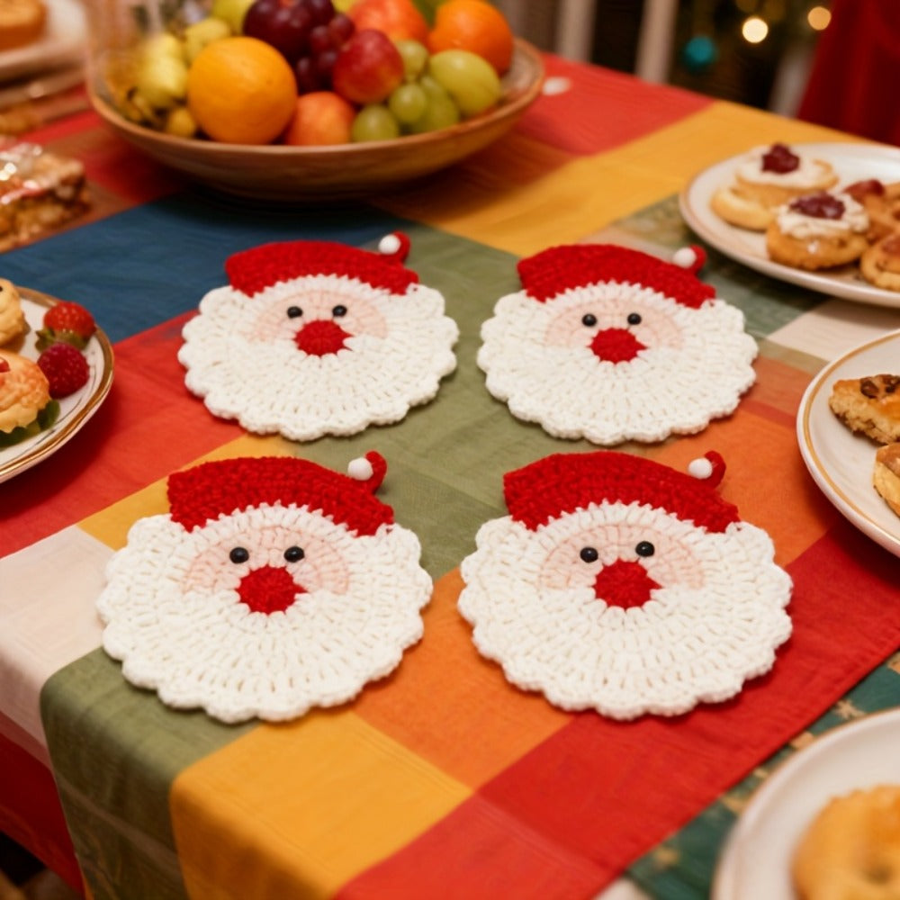 Heat Resistant Drink Mats, Handmade Crochet Santa Coasters, Christmas Gift Decor
