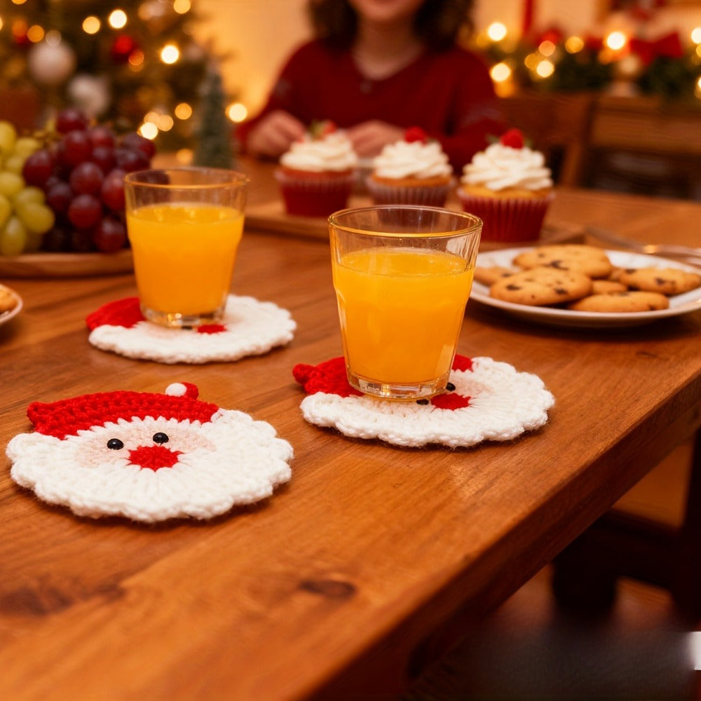 Heat Resistant Drink Mats, Handmade Crochet Santa Coasters, Christmas Gift Decor