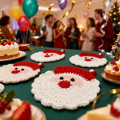 Heat Resistant Drink Mats, Handmade Crochet Santa Coasters, Christmas Gift Decor