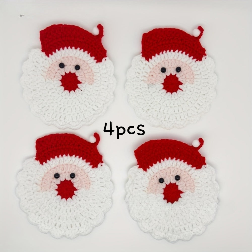 Heat Resistant Drink Mats, Handmade Crochet Santa Coasters, Christmas Gift Decor