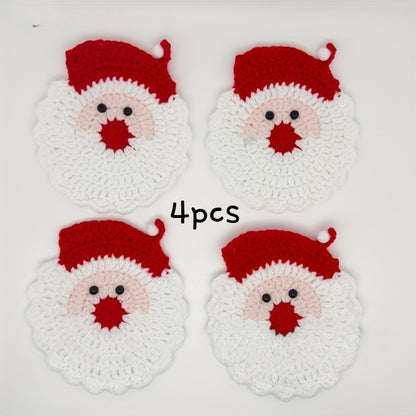 Heat Resistant Drink Mats, Handmade Crochet Santa Coasters, Christmas Gift Decor