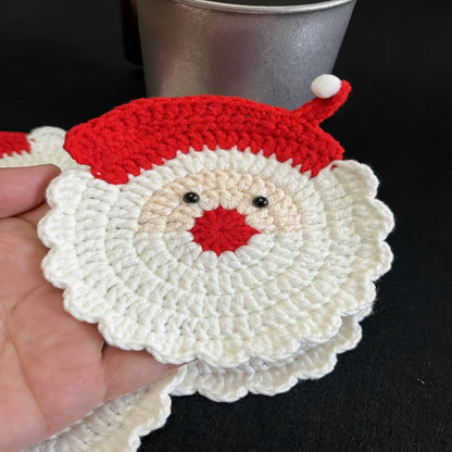 Heat Resistant Drink Mats, Handmade Crochet Santa Coasters, Christmas Gift Decor