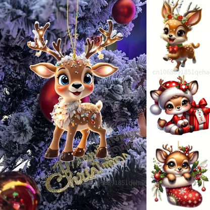 Christmas Cartoon Fawn Acrylic Tree Pendant, Cute Elk Decorations for New Year Gifts and Party Decor