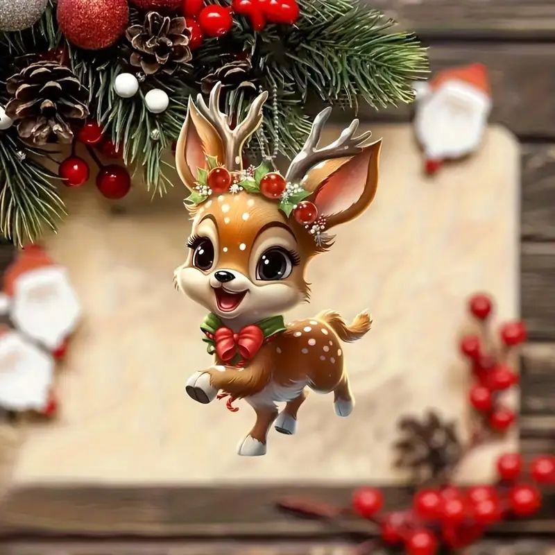 Christmas Cartoon Fawn Acrylic Tree Pendant Cute Elk Decorations For New Year Gifts And Party Decor 4