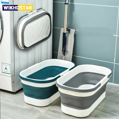 Foldable WIKHOSTAR Large Collapsible Plastic Bucket, Rectangular Laundry Basket with Handle for House Cleaning