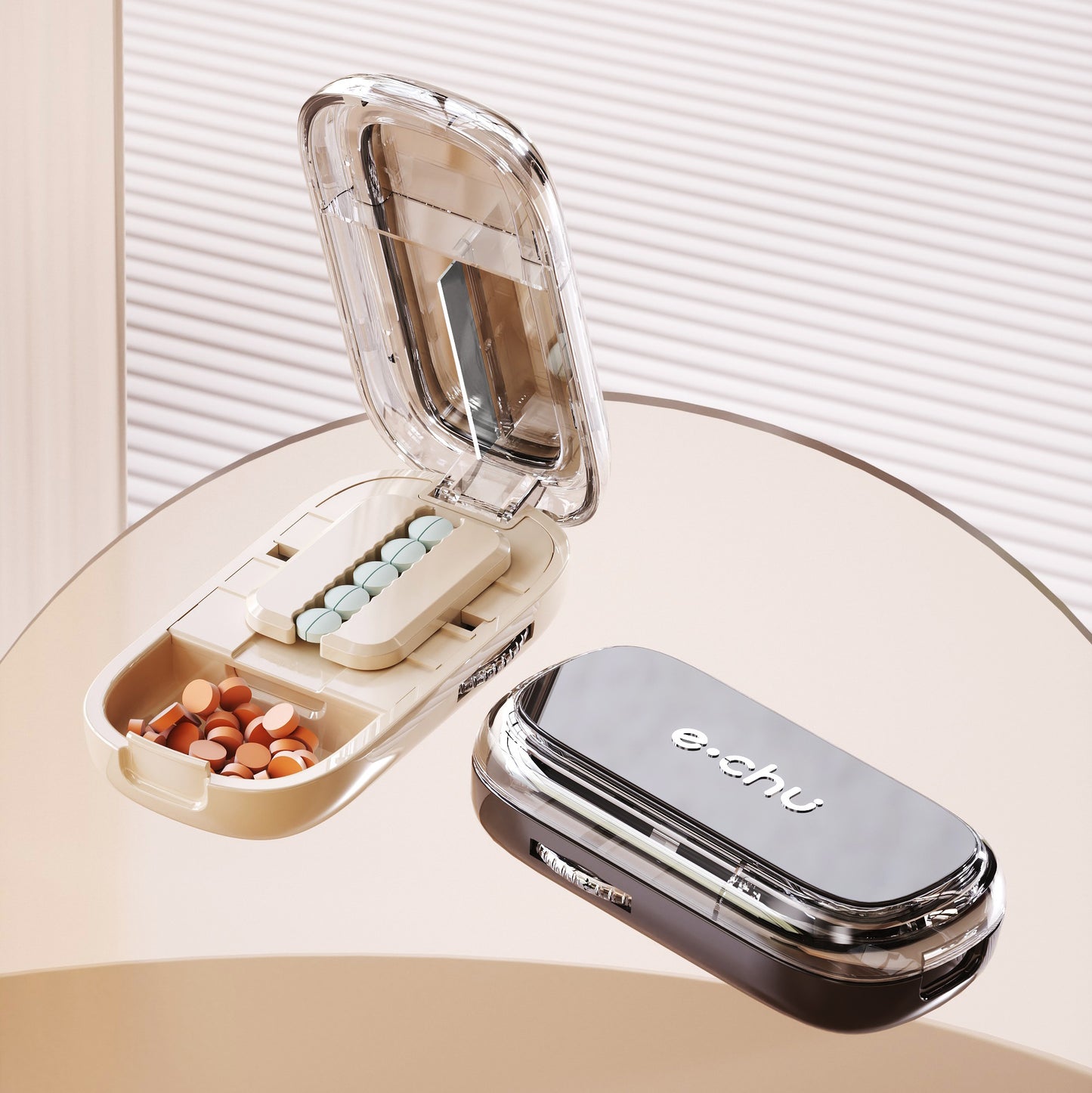 Newest Pill Cutter Storage Box, Portable Drug Tablet Divider, Dustproof Medicine Organizer, Crusher