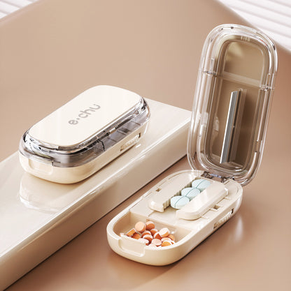 Newest Pill Cutter Storage Box, Portable Drug Tablet Divider, Dustproof Medicine Organizer, Crusher