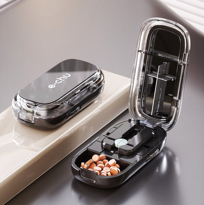 Newest Pill Cutter Storage Box, Portable Drug Tablet Divider, Dustproof Medicine Organizer, Crusher