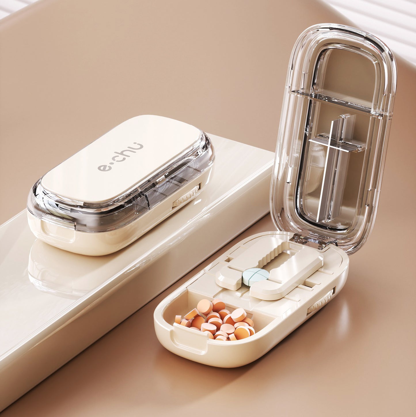 Newest Pill Cutter Storage Box, Portable Drug Tablet Divider, Dustproof Medicine Organizer, Crusher