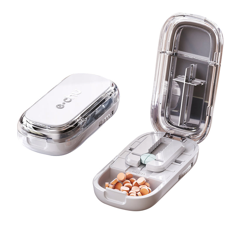 Newest Pill Cutter Storage Box, Portable Drug Tablet Divider, Dustproof Medicine Organizer, Crusher