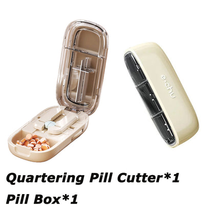 Newest Pill Cutter Storage Box, Portable Drug Tablet Divider, Dustproof Medicine Organizer, Crusher