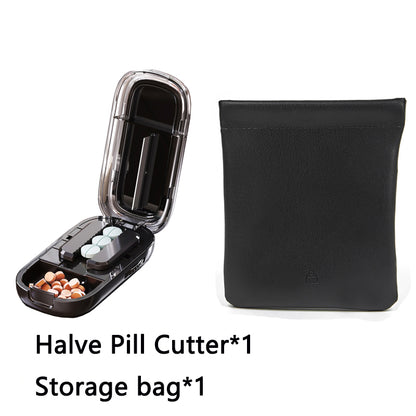 Newest Pill Cutter Storage Box, Portable Drug Tablet Divider, Dustproof Medicine Organizer, Crusher