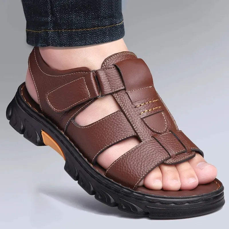 Mens Casual Summer Sandals Adjustable Solid Color Shoes With Durable Rubber Sole Breathable PU For  4