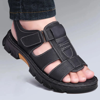 Mens Casual Summer Sandals Adjustable Solid Color Shoes With Durable Rubber Sole Breathable PU For  5
