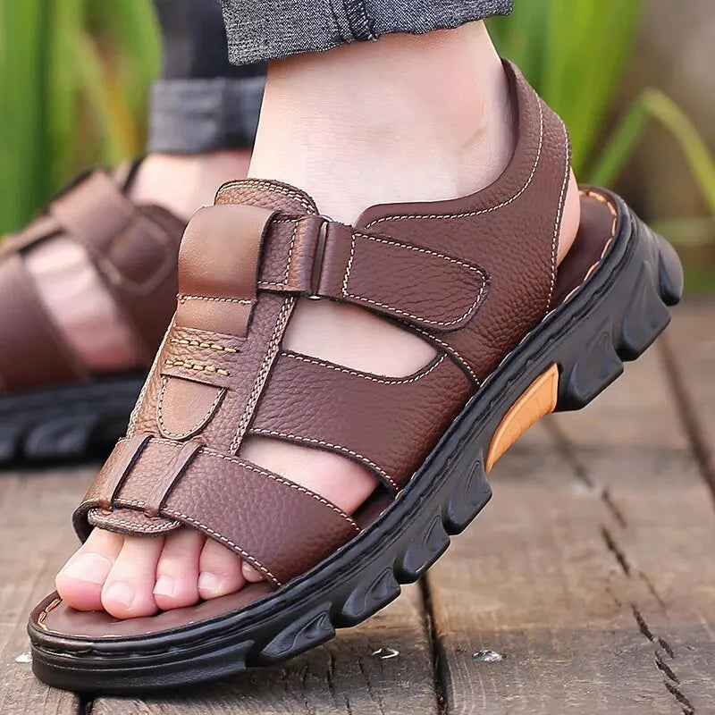 Mens Casual Summer Sandals Adjustable Solid Color Shoes With Durable Rubber Sole Breathable PU For  3