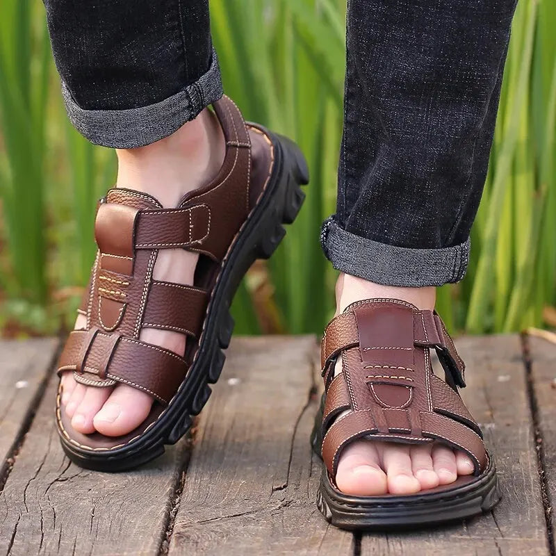Mens Casual Summer Sandals Adjustable Solid Color Shoes With Durable Rubber Sole Breathable PU For  1