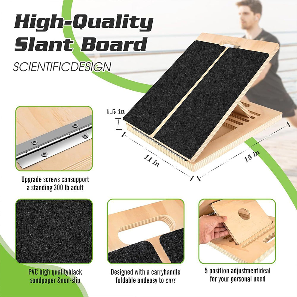 Adjustable Foldable Wooden Incline Board for Calf Ankle Stretching, Yoga Pilates Equipment for Home Gym Balance Training