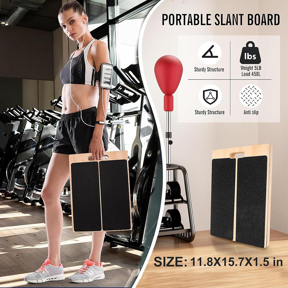 Adjustable Foldable Wooden Incline Board for Calf Ankle Stretching, Yoga Pilates Equipment for Home Gym Balance Training