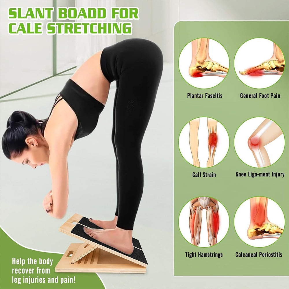Adjustable Foldable Wooden Incline Board for Calf Ankle Stretching, Yoga Pilates Equipment for Home Gym Balance Training